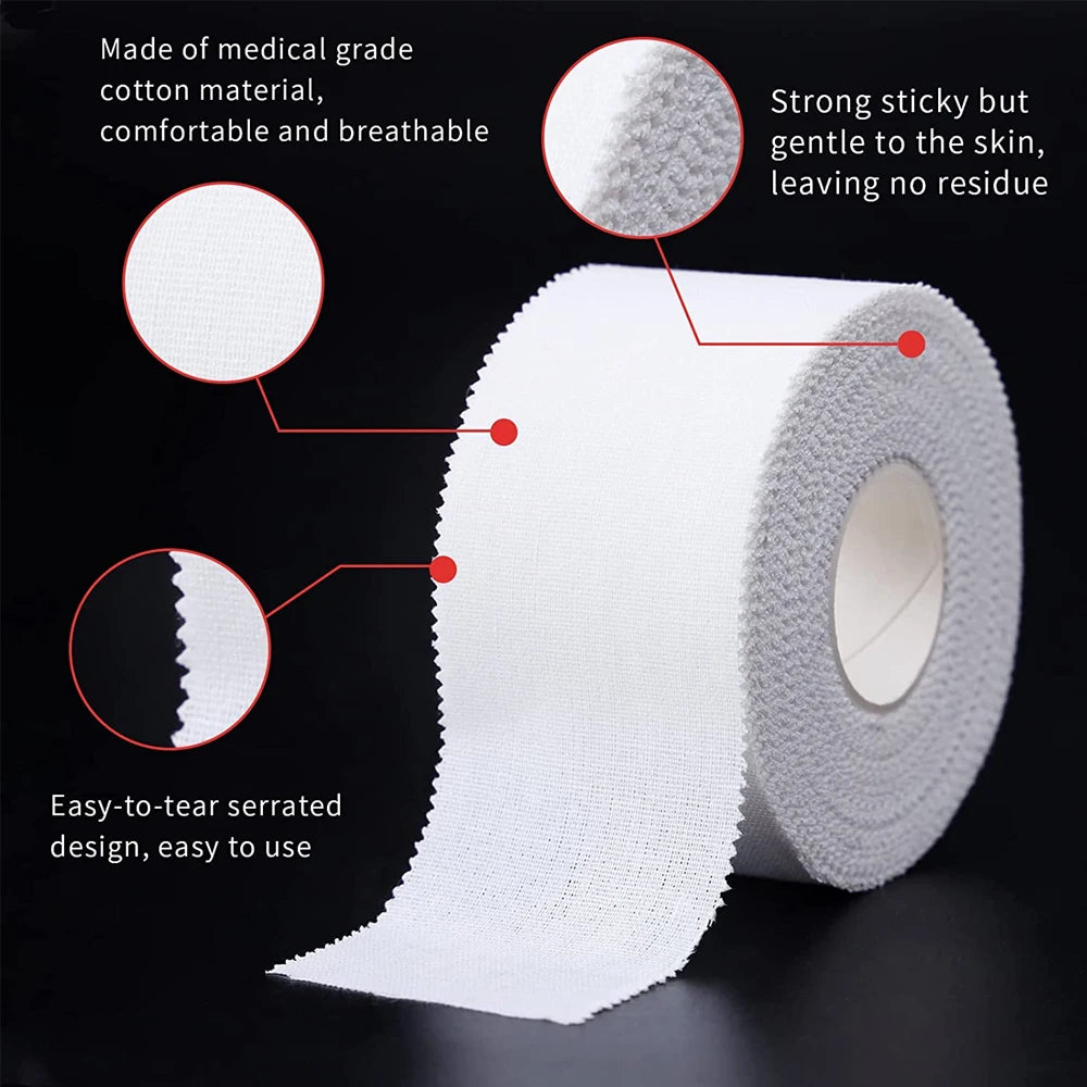 1 Roll Athletic Tape in White Cotton Sport Tape Adhesive Elastic Bandage Knee Wrist Ankles Muscle Support- Easy Tearing