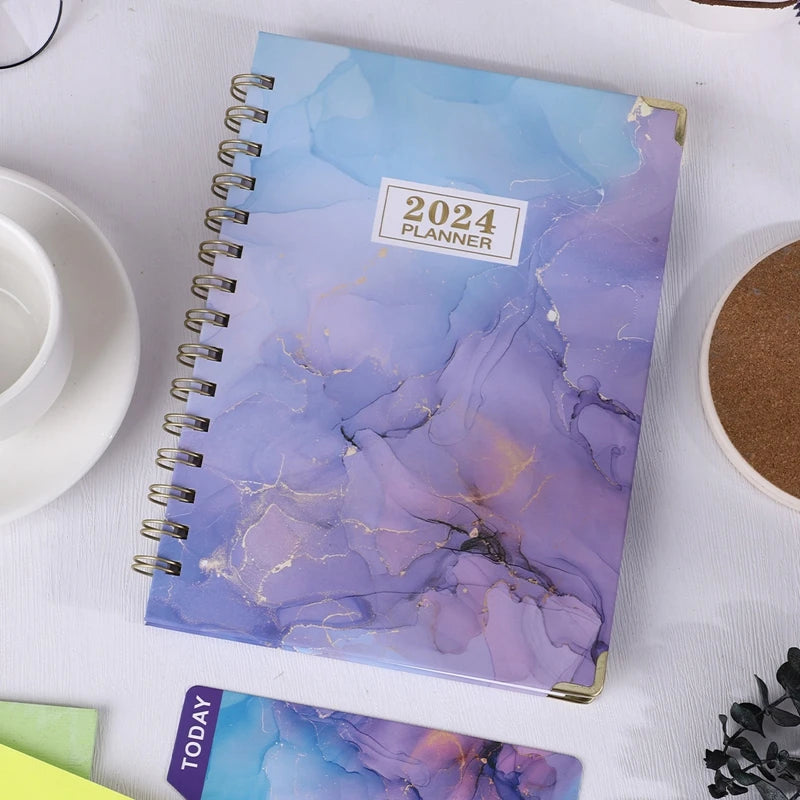 2024 Journal Planner Weekly Daily Plan Calendar A5 Coil Notebook English Sports Punch Schedule Office