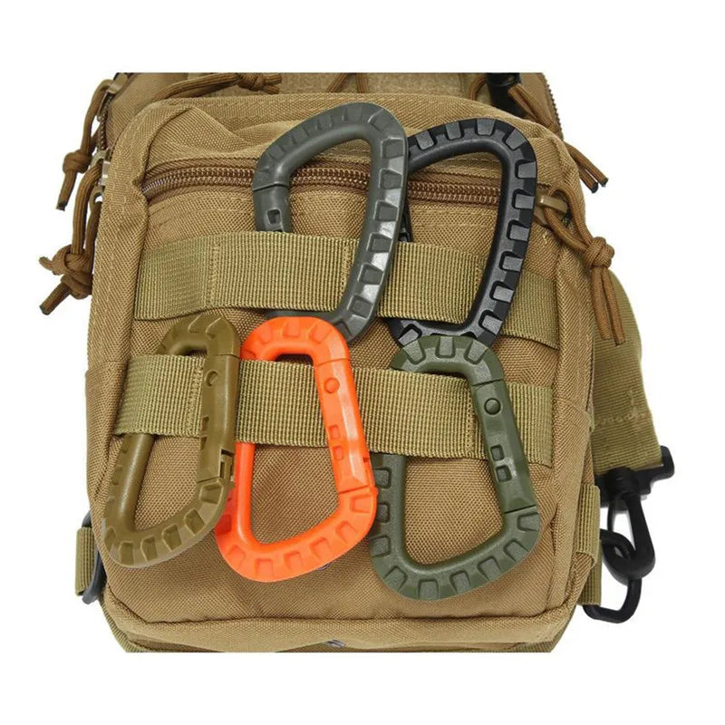 4Pcs Tactical Carabiner Set Plastic Steel Quick Hook Webbing Grimlock Lock Keychain Key Chain Outdoor Backpack