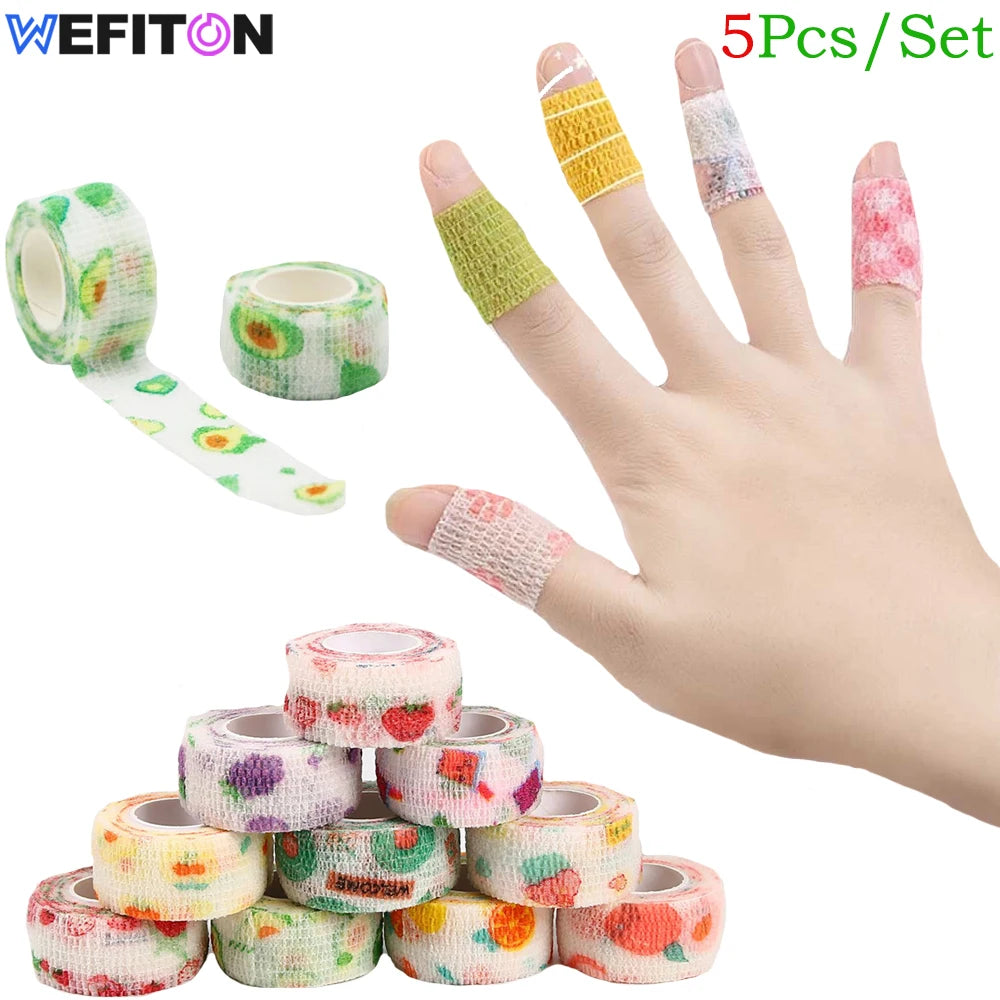 5Pcs/Set 2.5cm Colorful Wide Self Adhesive Bandage Breathable Cohesive Bandage Wrap Roll Elastic Self - Adherent Tape for Sports