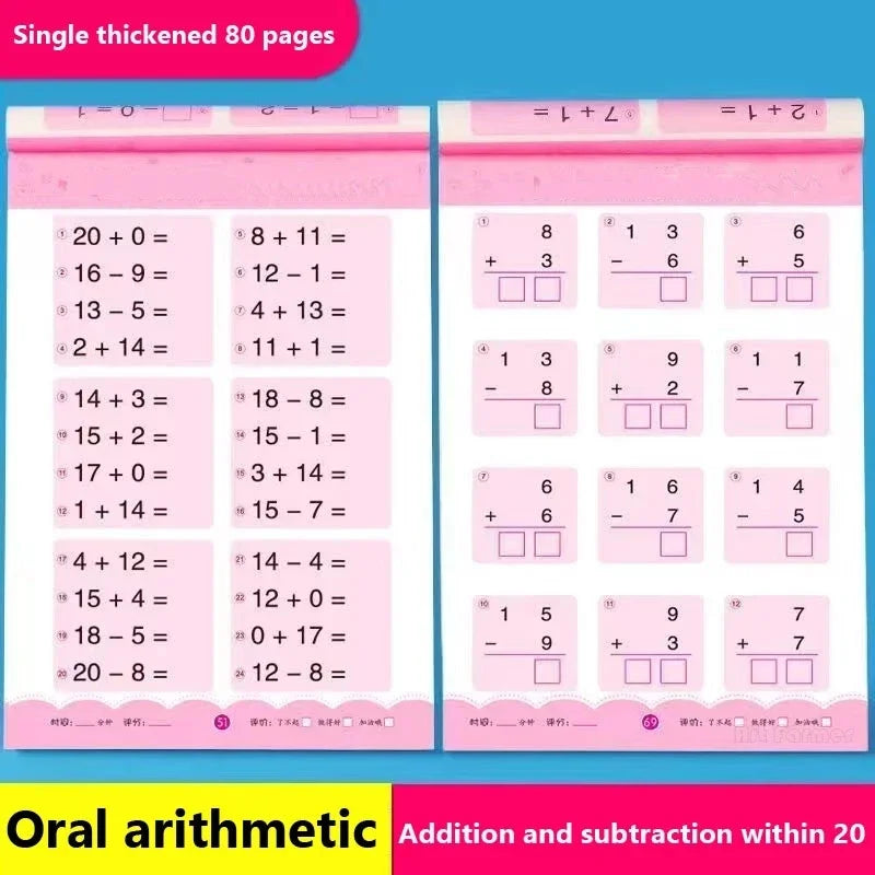 80 Pages Arithmetic Exercise Books Addition Subtraction Handwritten Workbook Mathematics Supplies
