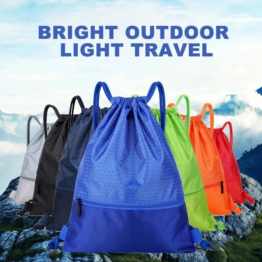 Foldable Outdoor Waterproof Gym Bag Fitness Backpack Drawstring Shop Pocket Hiking Camping Beach Swimming Men Women