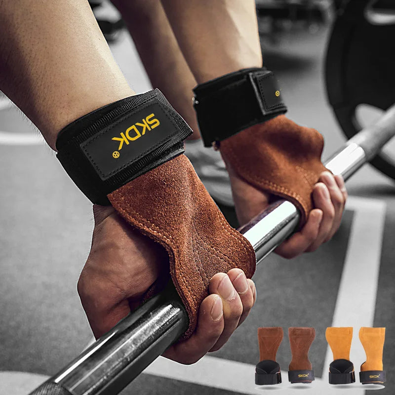 Gym Grips For Men Women Cowhide Palm Guards Weightlifting Fitness Workout Gloves Grips with Wrist Wraps Training Equipment