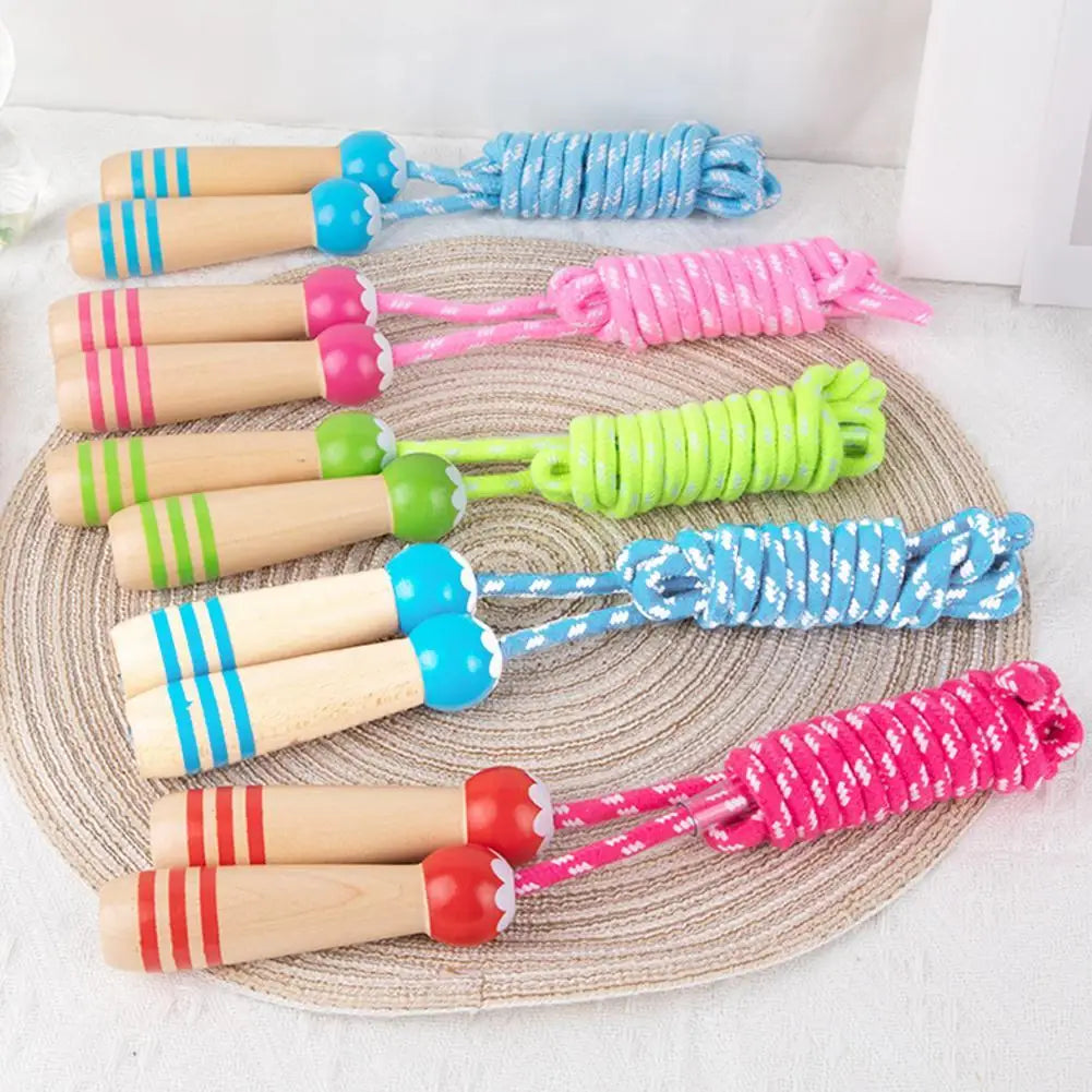 Kids Jump Rope Adjustable Cotton Braided Skipping Rope with Wooden Handle for Boys Girls Jump Training Equipment Supplies