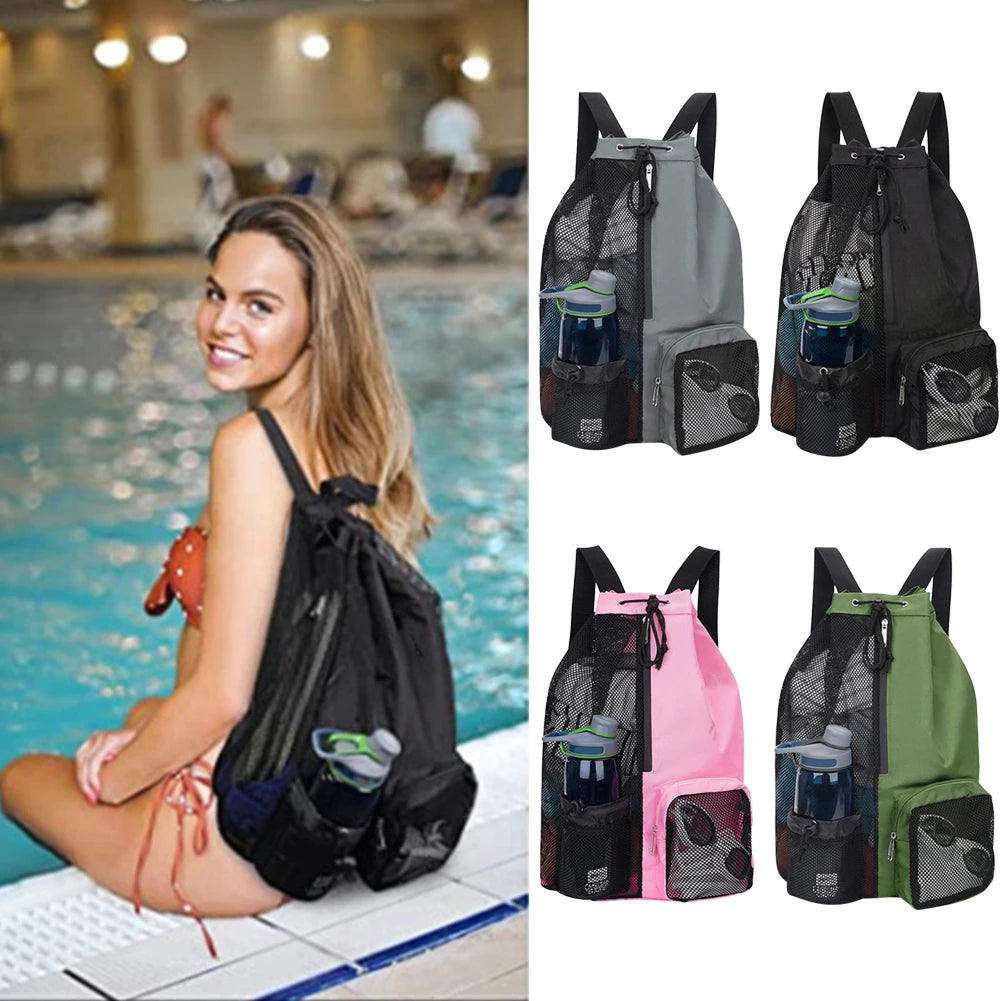 Lightweight Swim Bag Mesh Drawstring Backpack with Wet Pockets Suitable for Swimming Gym Sports Holidays Beach