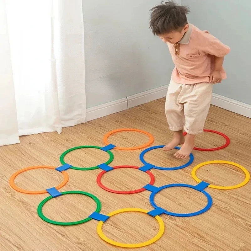 Outdoor Kids Funny Physical Training Sport Toys Lattice Jump Ring Set Game with 10 Hoops 10 Connectors for Park
