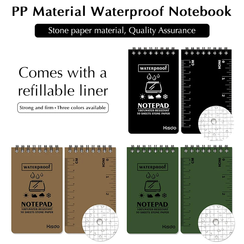 Portable Tactical Note Book All-Weather Notebook Waterproof Notebook Training Writing Paper in Rain Memo Pad Travel Journal