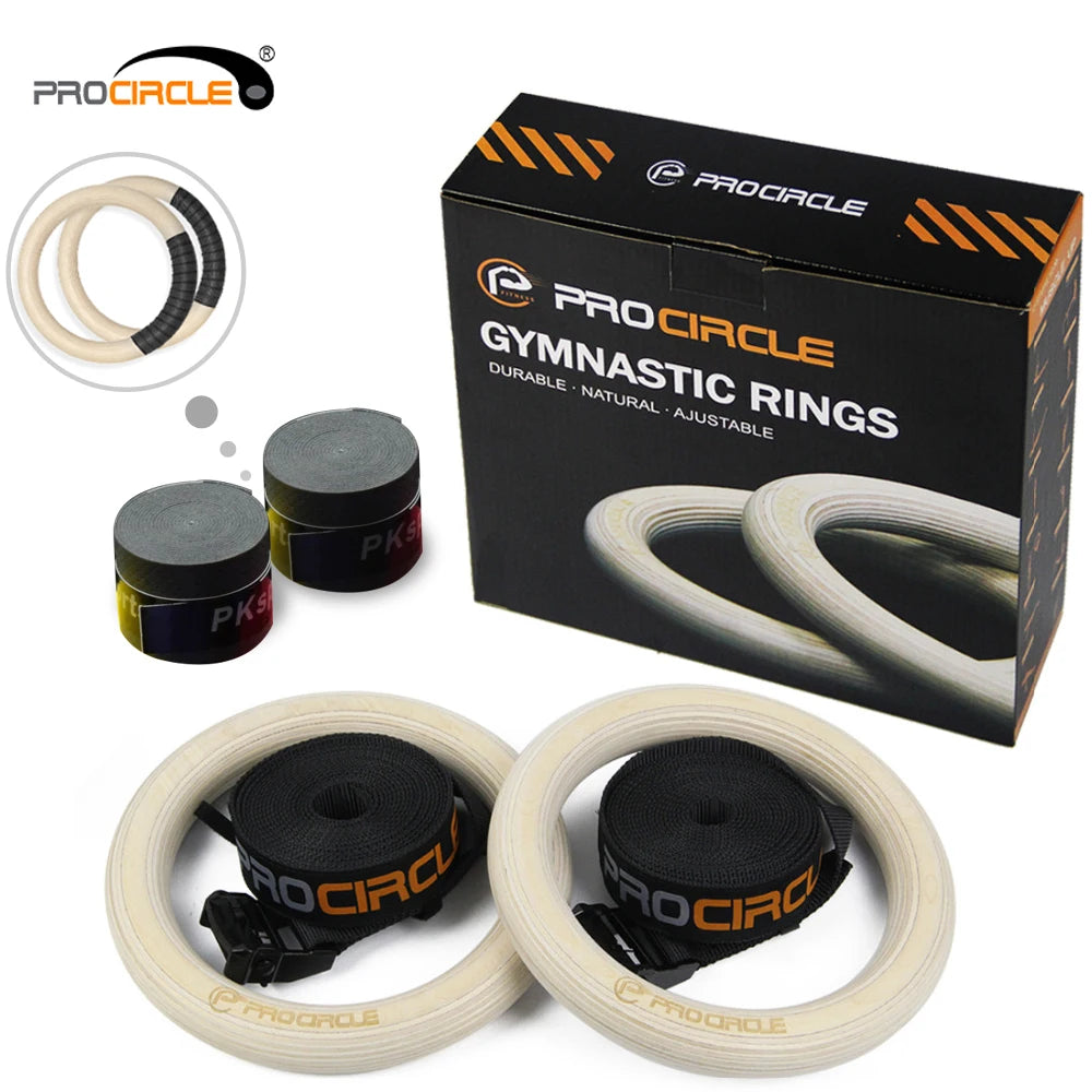 Procircle-Wood Gymnastic Rings for Adults and KidsGym Rings with Adjustable Long Buckles, Workout Straps