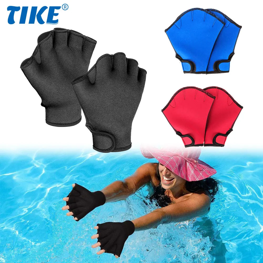 Swimming Gloves, Aquatic Swimming Webbed Gloves, Water Training Hands Webbed Flippers Swim Gear Gloves Fit Aquatic Training Swim