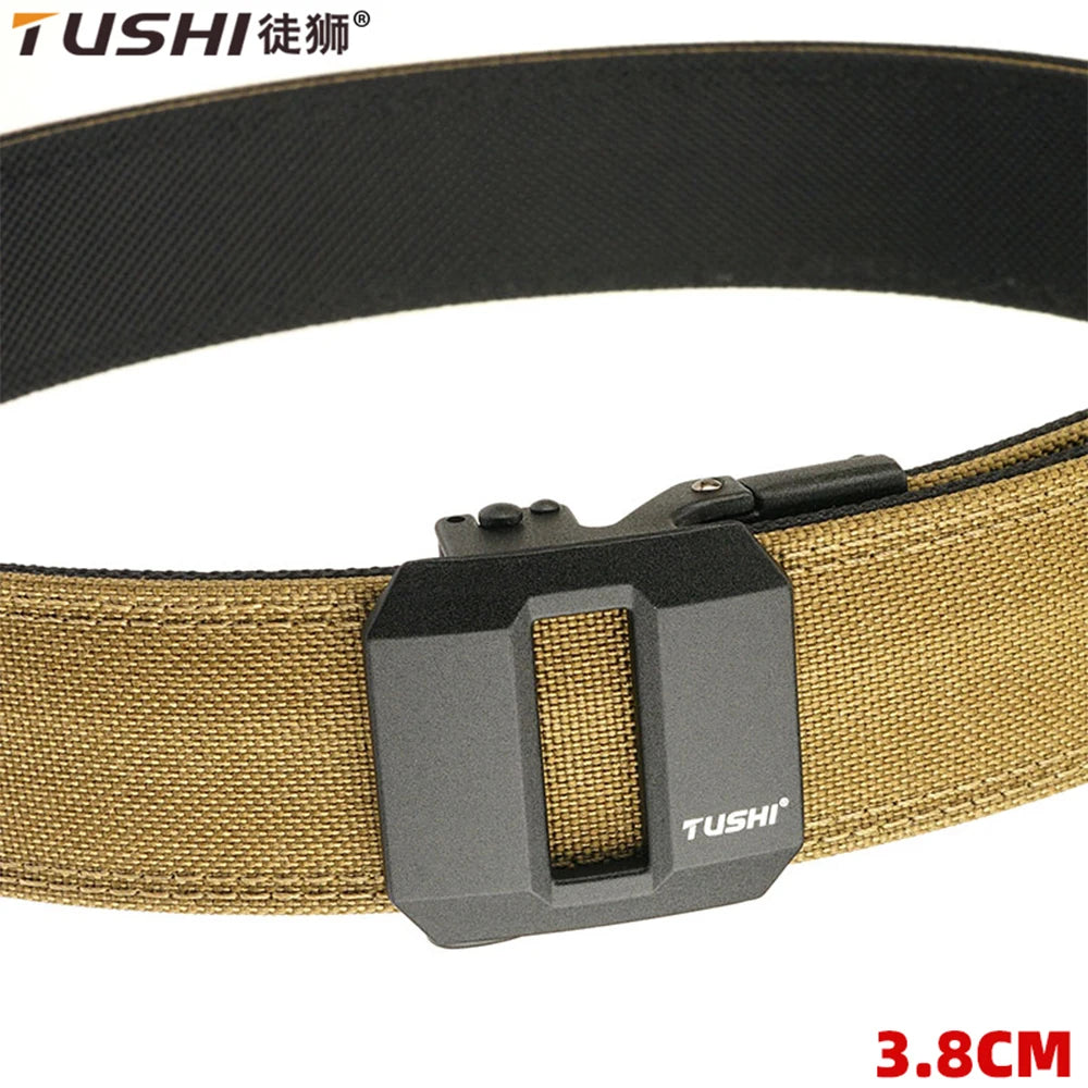 TUSHI Hard Tactical Gun Belt for Men Metal Automatic Buckle Thick Nylon Police Military Belt Casual Belt IPSC Girdle Male